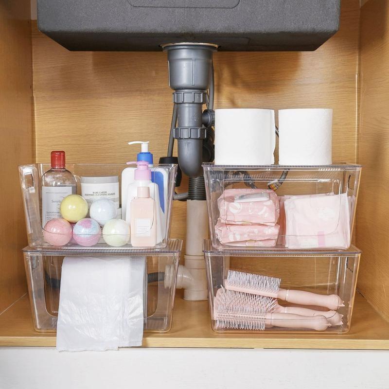 Transparent Storage Box, Stackable Trash Bag Dispenser for Kitchen Sink & Laundry Room, Durable Plastic Trash Bag Rack, Multifunctional Organizer, Durable Plastic Organizers