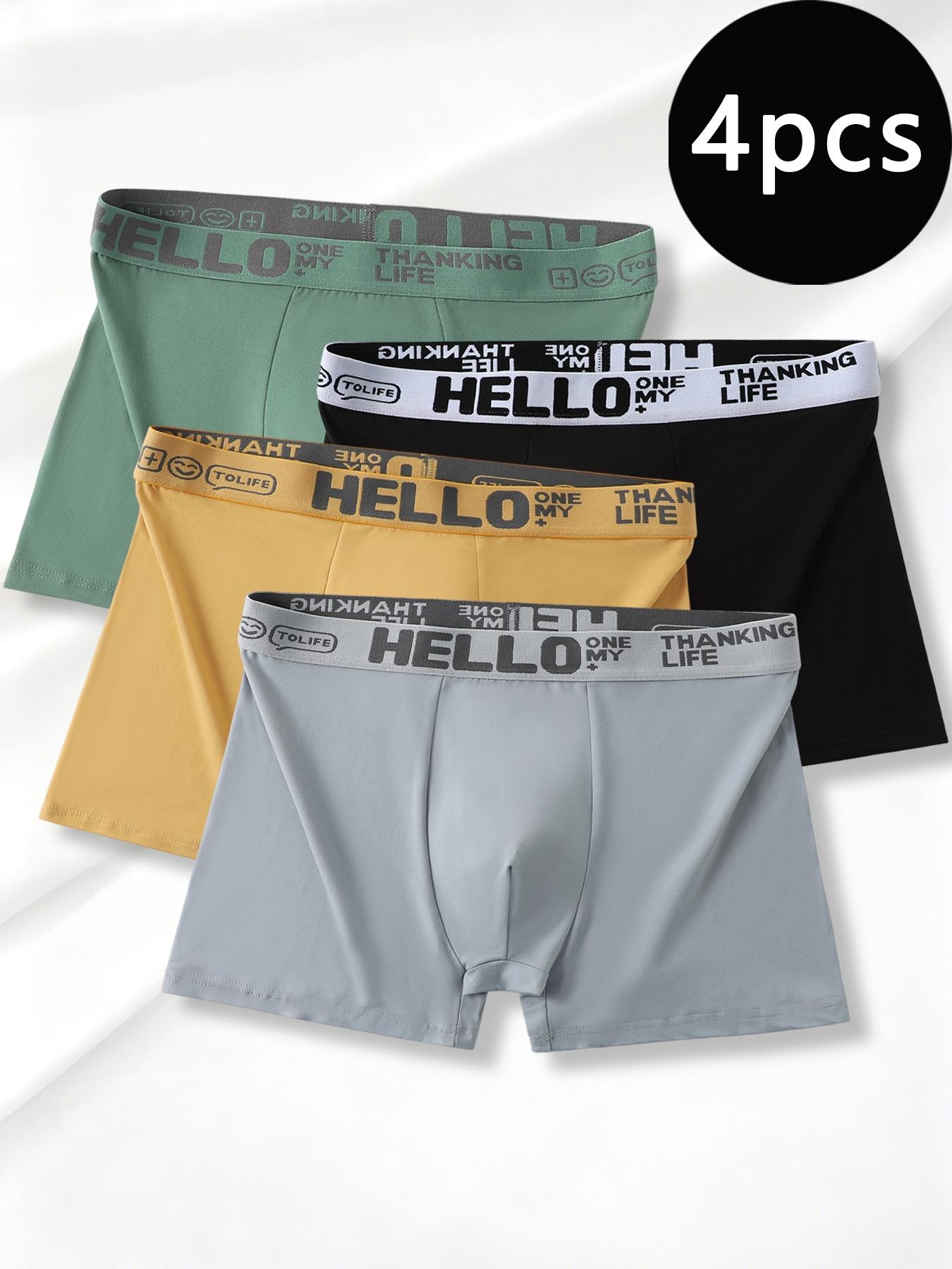4-Pack Men's Boxing Underwear, Ice Silk Breathable Low-Rise Trunks, Comfortable Stretch Daily Wear, Solid Pattern, All Seasons