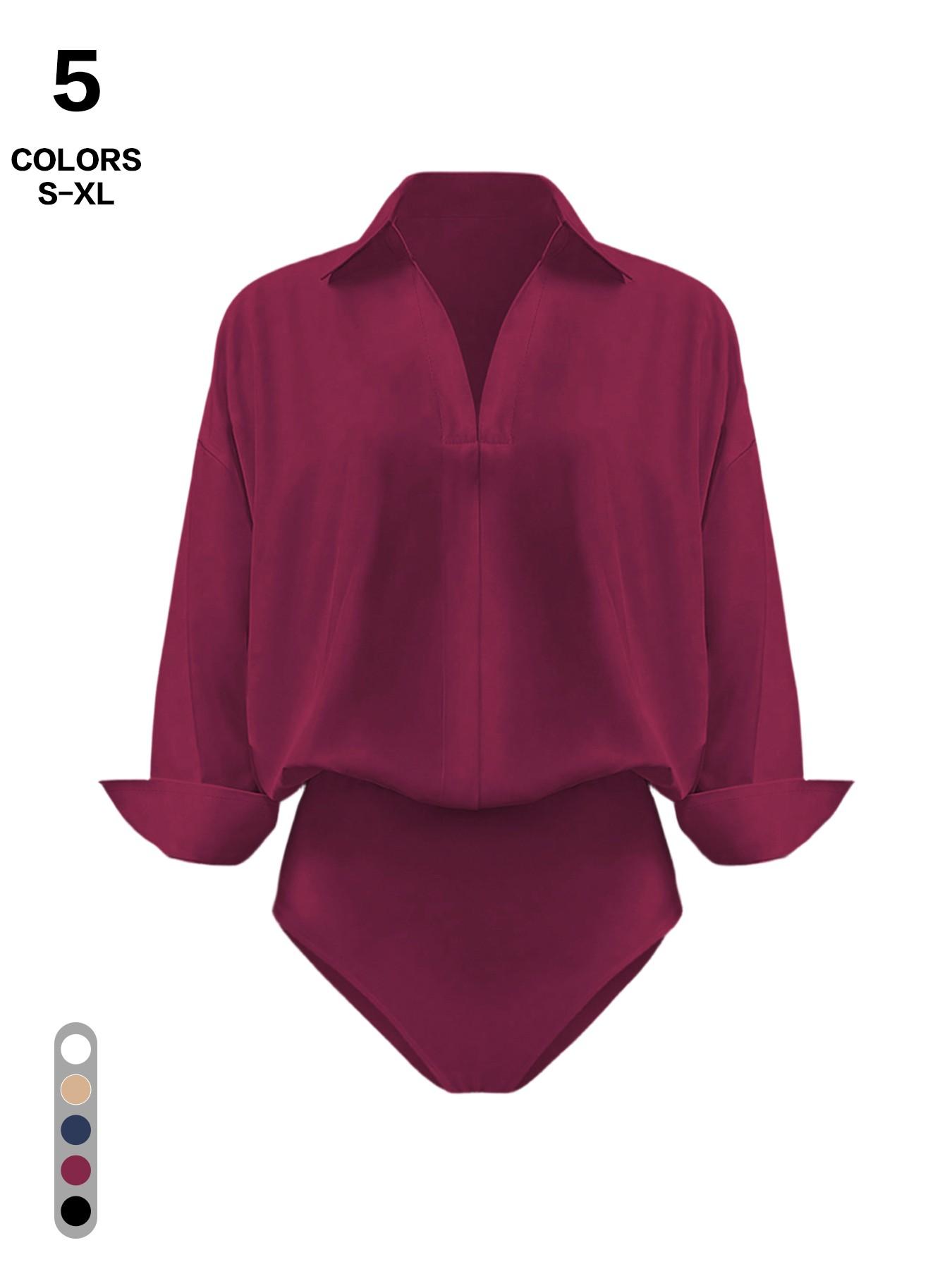 2026 3-Pack Spring Old Money Collared V-Neck Long Sleeve Bodysuit, Slim Waist Figure Flattering Work Shirt, Office Casual Women's Top