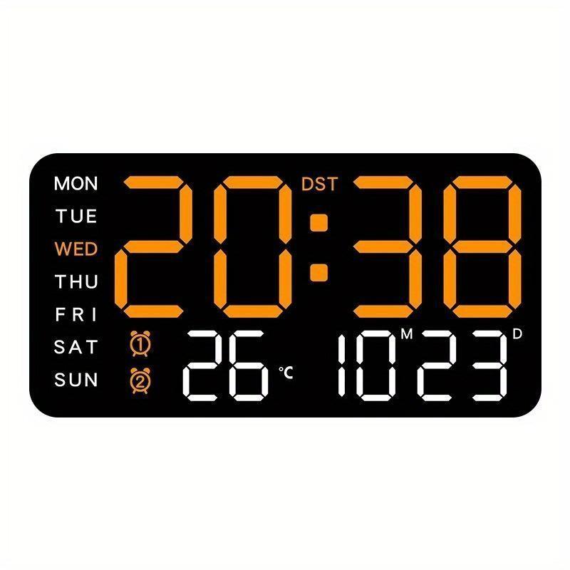 Large Digital Wall Clock with LED Display, LED Alarm Clock, Date & Temperature Timer, Ideal Gift for the Elderly, Living Room & Bedroom Decor