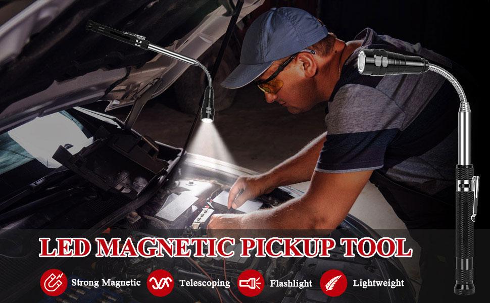 Super Bright LED Magnetic Pickup Tool with Extendable Neck | The Perfect Christmas Gift for Dad and Husband | Cool Gadgets for Men Adjustable Flashlight High Power Flashlights flashlights