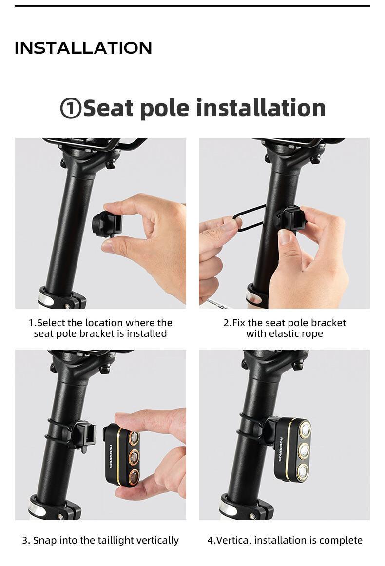 ROCKBROS 3-Color Light Bicycle Taillights Brake Sensor Cycling Rear Light 50H Long Battery Life Vibration Induction MTB Road Bike Night Safety Riding Equipment