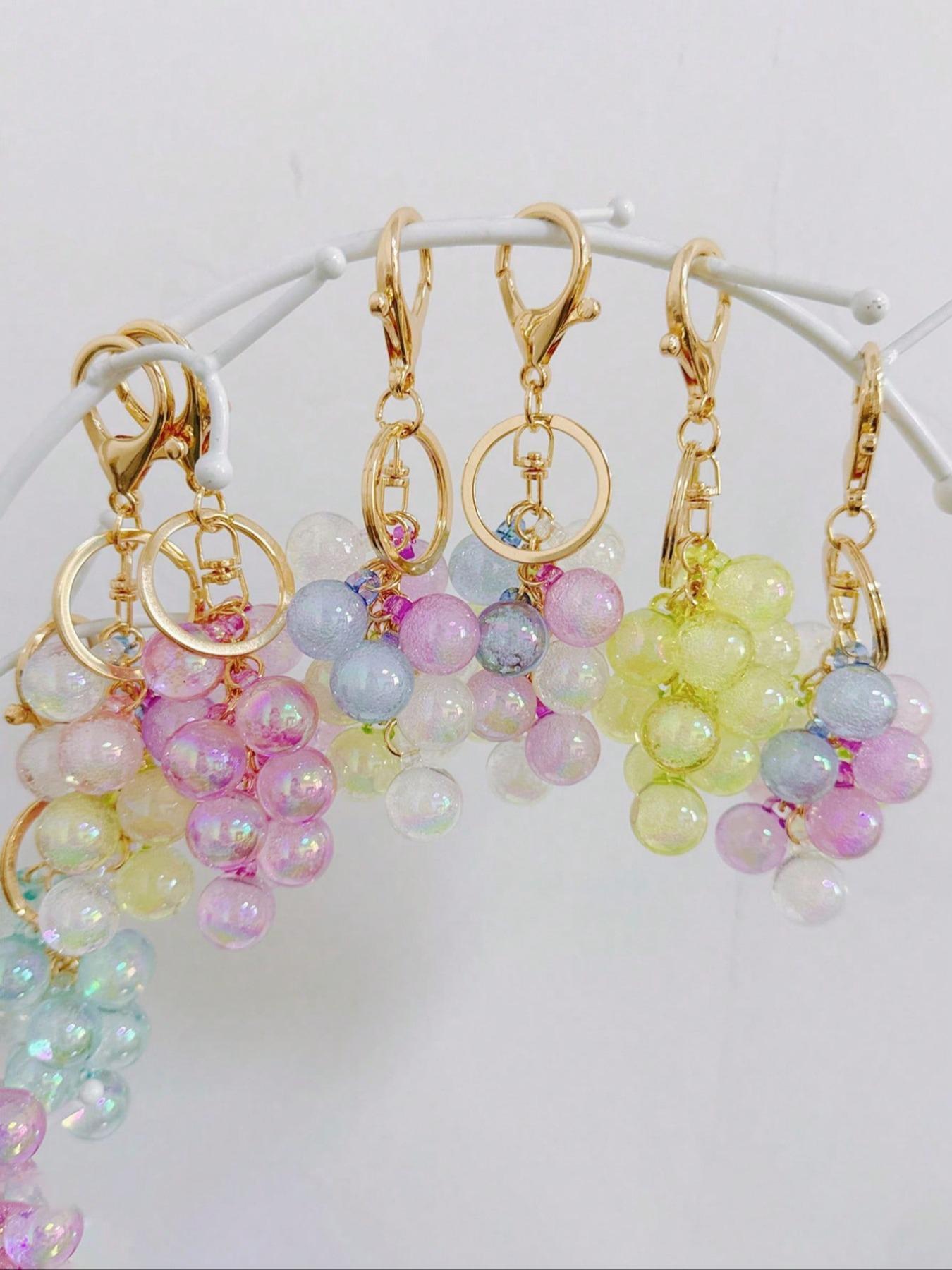 Resin Transparent Beaded Grape Pendant,Grape Keychains Bubble Jelly Grape Cluster Keychains,Decorative Accessories Fruit Grape Bag Chain Pendant Amethyst Grape Charms Schoolbag Decoration Backpack Keychain Gift, Keychain for bags