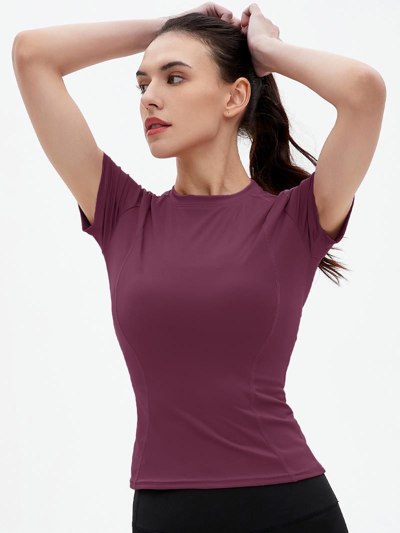 Women's Plain Sports Tee, Quick Drying Breathable Short Sleeve T-shirt, Ladies Sportswear for Indoor Outdoor Wear, Gym Clothes, Women Sport & Outdoor Clothing, Sports T-shirts for Women, Athletic Fashion Gym Clothing, Tops, Activewear, Solid Top
