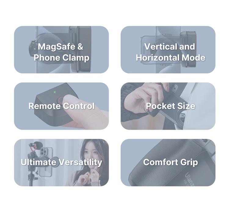 ULANZI Selfie Phone Tripod Mount MA35, 2-in-1 Magnetic & Phone Clip Camera Grip Handle Holder with Detachable Remote Shutter with Cold Shoe Adapter for Smartphone Video Shooting