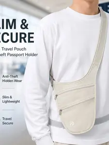 Anti-Theft Travel Waist Bag, Hidden Crossbody Passport Holder, Slim Underarm Security Pouch for Documents & Phone