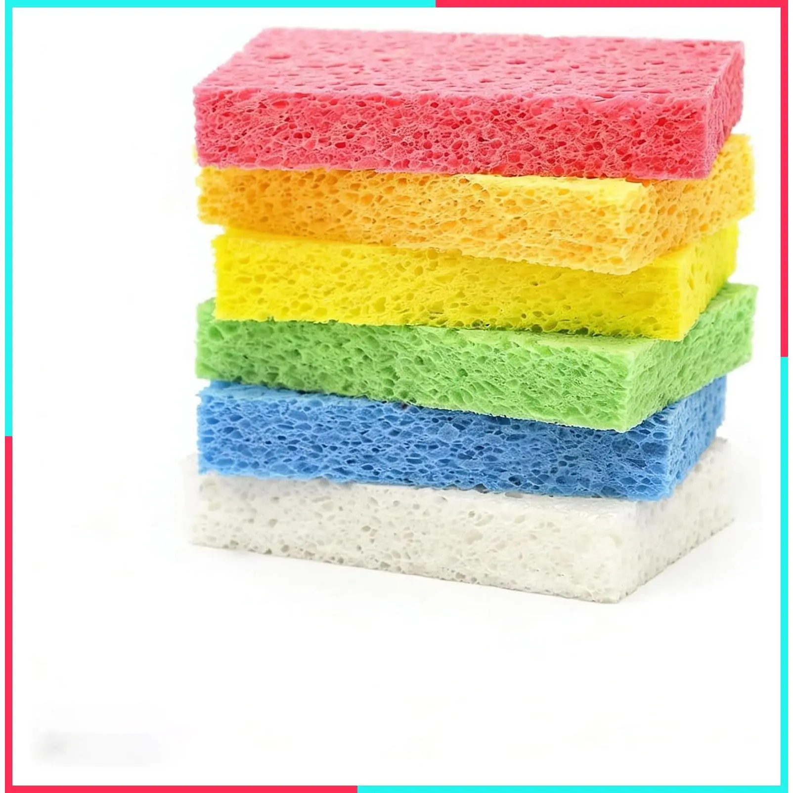 6 Pack Cellulose Scrub Sponges, Non-Scratch Heavy Duty Kitchen Cleaning Sponges