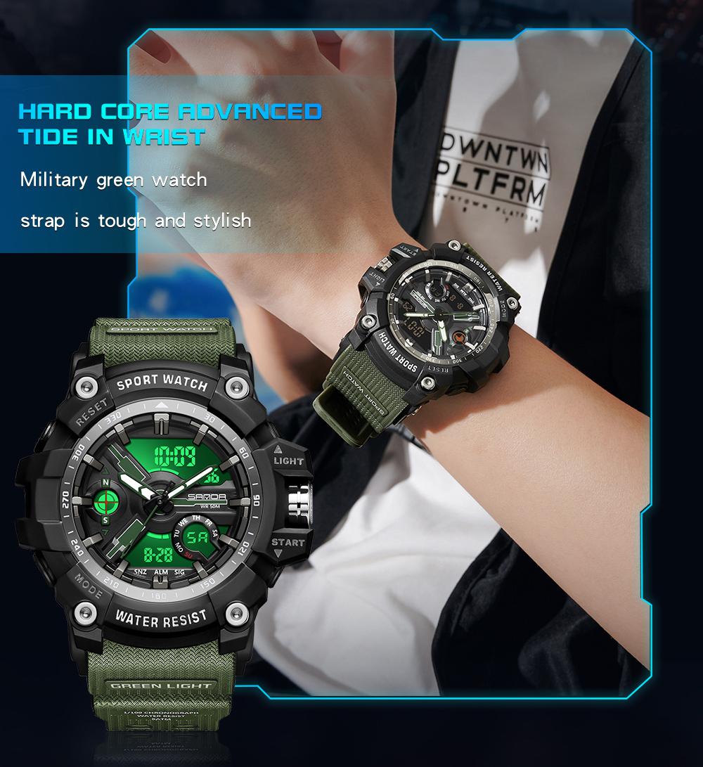 SANDA 3179 for Male Clock shock New Sports Men's Military Watch Waterproof Wristwatch, Men's Sportive Analog-digital Quartz Watch, Water resistant watch with Luminous & Alarm & Calendar Function, with Box