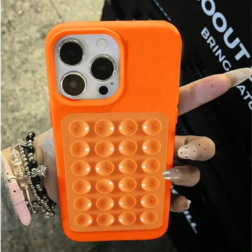 Minimalist Solid-Color Suction Cup Stand Leather-Textured Phone Case Cover Casing For iPhone 17 16 15 14 Plus 13 12 Pro Max 11 XS XR XS Max Shockproof Protective Case Accessories