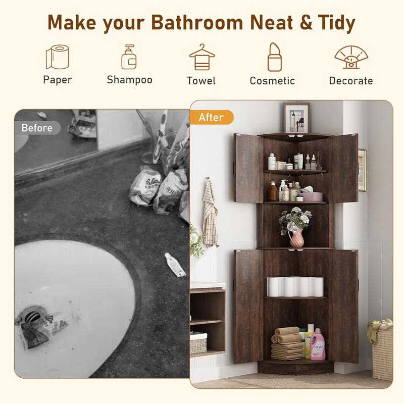 68" Tall Farmhouse Corner Cabinet, Dining Room Storage Cabinet with 4 Barn Doors and 5 Level Storage with Adjustable Shelves, for Kitchen, Living Room, Laundry Room 68" Tall Farmhouse Corner Cabinet, Dining Room Storage Cabinet with 4 Barn Doors and 5 Level Storage with Adjustable Shelves, for Kitchen, Living Room, Laundry Room