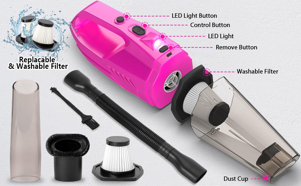 Thinklearn Car Detailing Kit with 8000Pa High Power Vacuum Cleaner, 7 Detailing Brushes, Microfiber Towels, and Storage Bag for Interior Car Cleaning