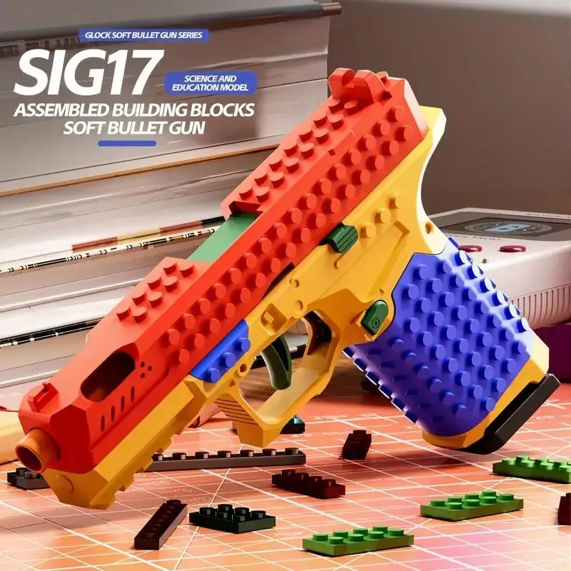 Automatic Projectile Building Gun Set, Stem Construction Kit with Realistic Launch Mechanism, Safe Educational Toy for Kids & Adults