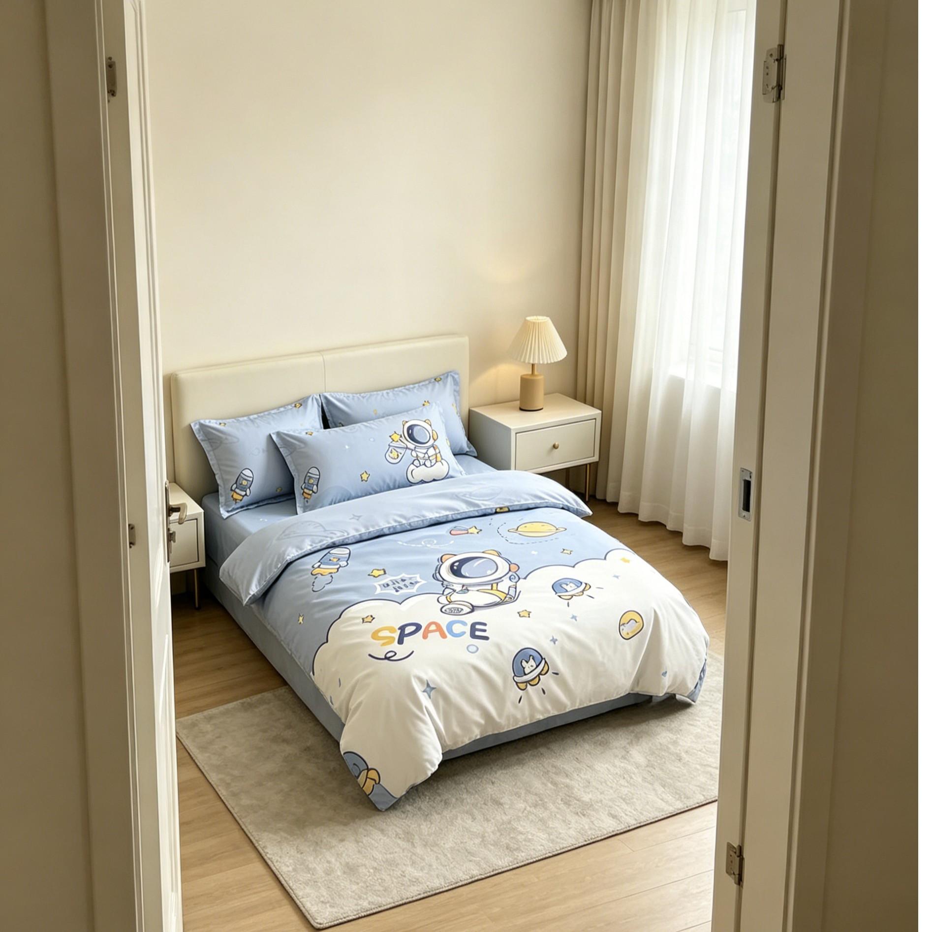 Cute Astronaut Bed Sheet 150x230cm, Soft and Comfortable Design, Perfect for Kids' Bedrooms, Durable Material, Easy Care Maintenance