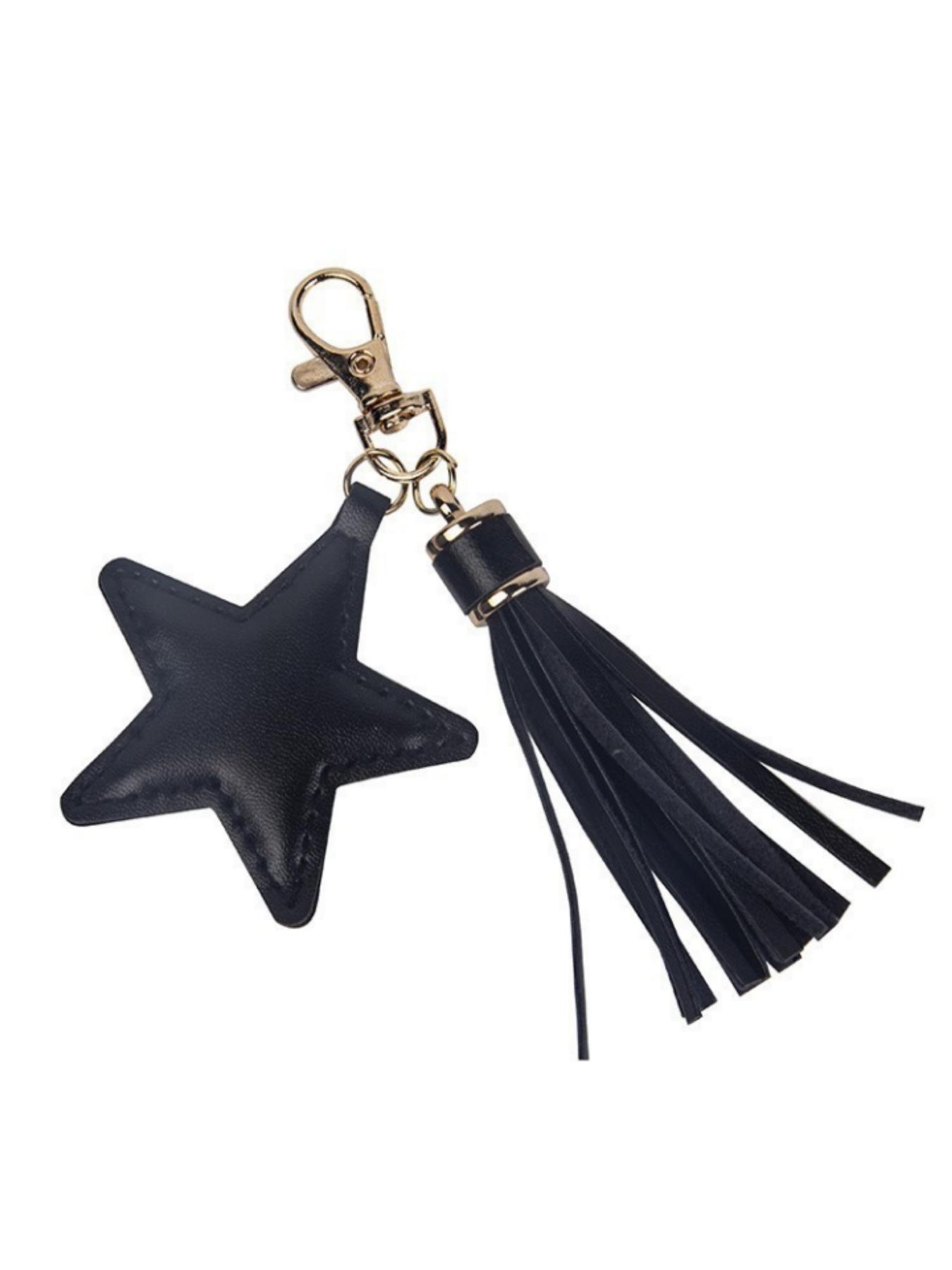 Creative Star Fringe Keychain, PU Leather Leopard Print Car Key Ring, Novelty Bag Accessory, Unique Key Holder for Cars and Bags