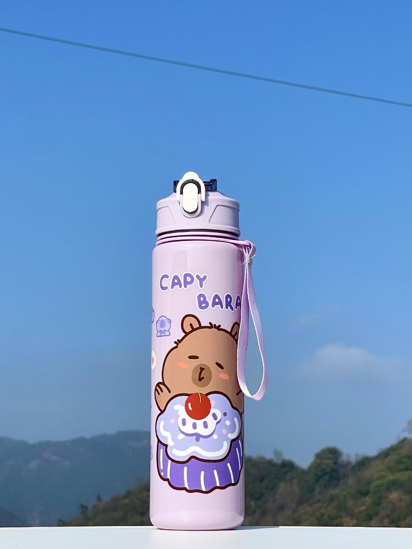Cute Cartoon Pattern Capybara Thermos Cup, Portable Insulated Water Bottle, Fun Design for Daily Use, Perfect Gift Idea