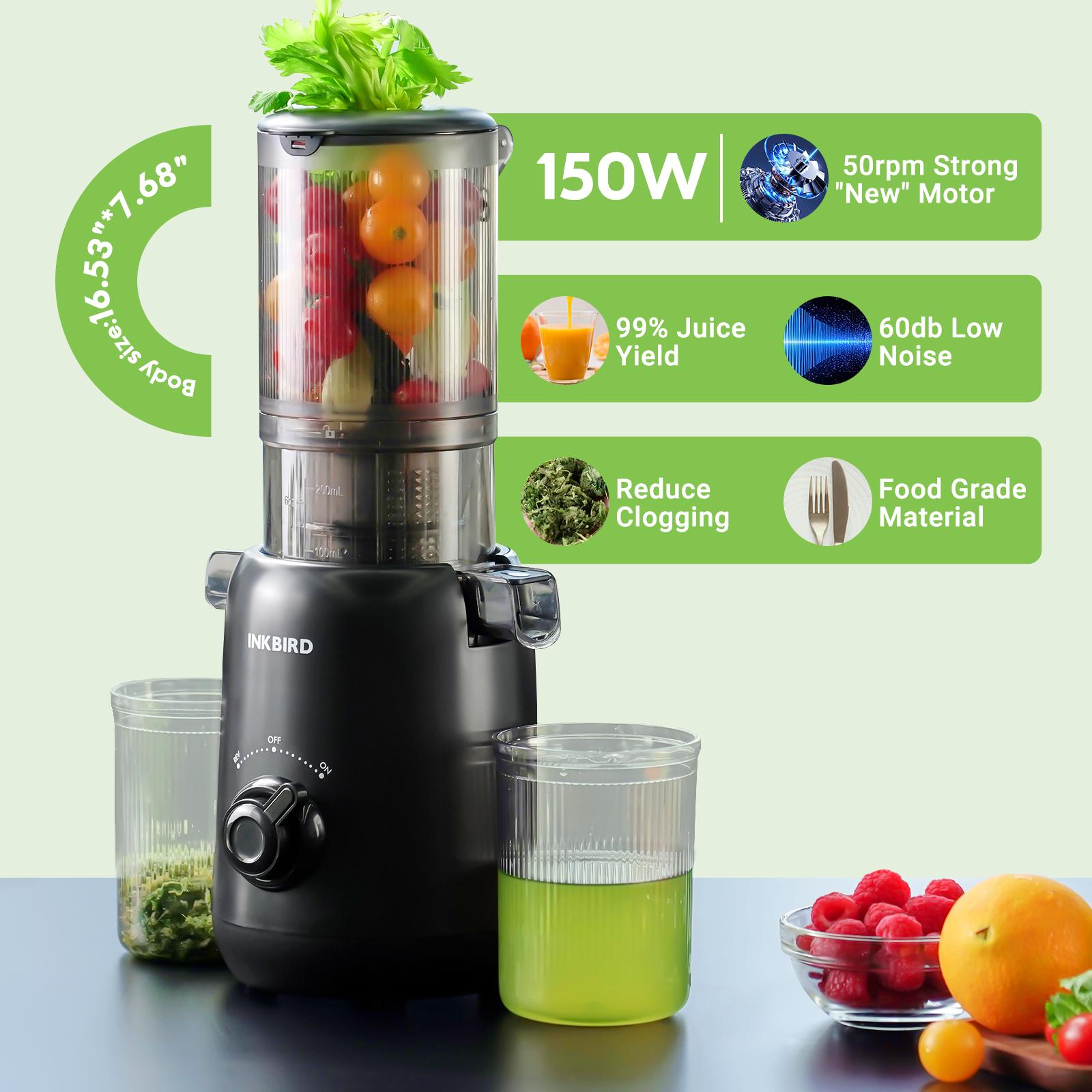 INKBIRD Compact Electric Slow Juicer, Cold Press Juicer, Accommodates Whole Fruits and Vegetables, Easy to Clean, High Juice Yield (Black) TikTokShopHolidayHaul Smoothie Blender
