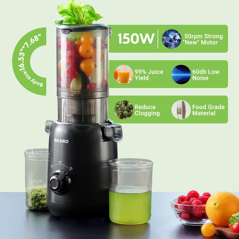 INKBIRD Compact Electric Slow Juicer, Cold Press Juicer, Accommodates Whole Fruits and Vegetables, Easy to Clean, High Juice Yield (Black) TikTokShopHolidayHaul