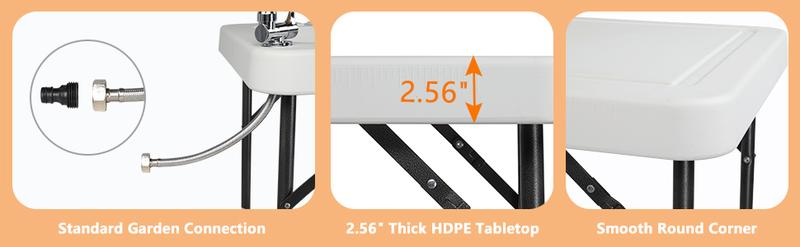 Fish Cleaning Table, Portable Folding Camping Table, 45" HDPE Outdoor Fish Cleaning Station with Sink, 360° Stainless Steel Faucet, Drainage Hose, Working platform for Camping, Food Handling