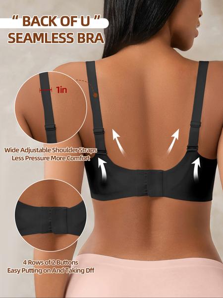 Women's Deep V Wireless Jelly Bra, Wide Shoulder Straps, Removable Pads, Medium Support, Casual Plain Design, All Seasons