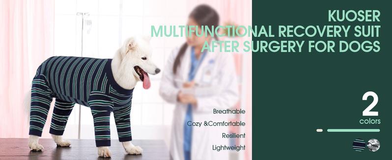 Kuoser Dog Surgery Suit Female Spay, Soft Dog Pajamas, Long Sleeve Dog Recovery Suit, Dog Clothes Onesie for Surgery, Pet Neuter Spay Bodysuit Apparel with Zipper, E-Collar & Cone Alternative, fuddle wuddle patch puppy