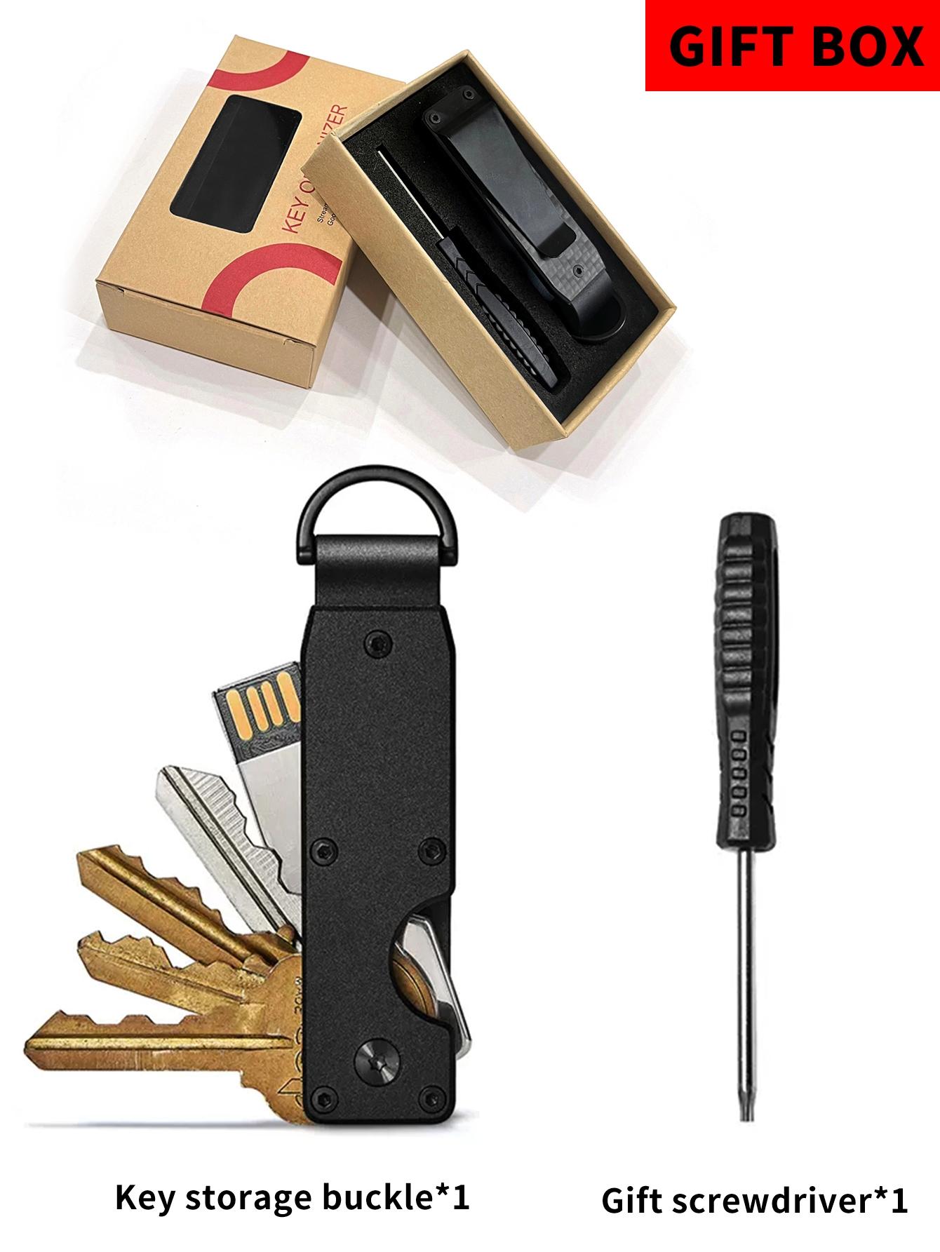 Minimalist Keychain, Heavy Duty Keychain - Compact Metal Key Storage Box With Screwdriver Carbon Fiber Pattern Unisex Key Clip Anti-Scratch Surface, Keys Sleek Light Slim, Durable Key Ring Holder With Gift Box, Gift For Friends, Family, Stylish Keychain