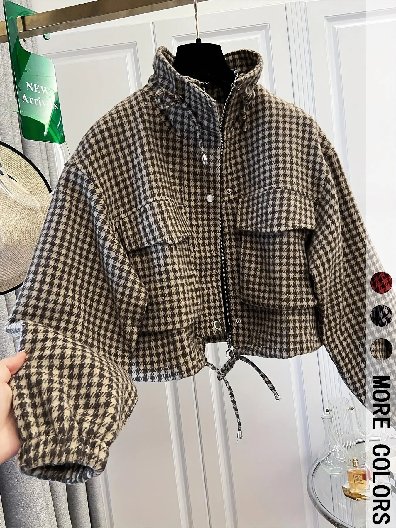 Women's Drawstring Pocket Design Zipper Jacket, Loose Fit Fashion Casual Top, Stylish Outerwear for Everyday Wear, Trendy and Versatile Clothing