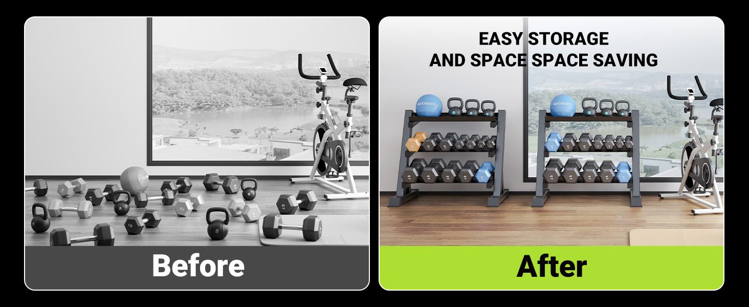 YOLEO 1100LBS Dumbbell Rack- Adjustable 3 Tier Weight Rack for Home Gym, Heavy Duty Weight Storage Organizer Dumbbell Storage Stand Holder(Rack Only) Display Shelf Multicolor