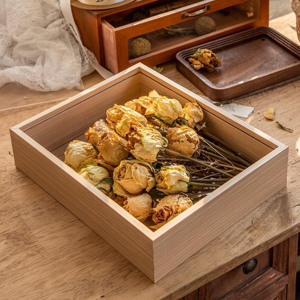 Wood Dry Flower Display Frame INS Clear Bouquet Display Box Wall Mount Flower Specimen Storage Frame Home Decor