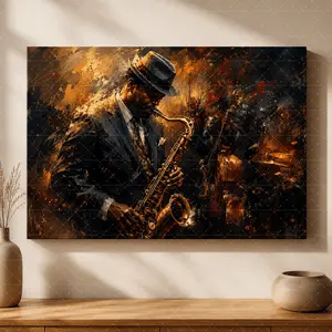 "Vintage Jazz Saxophonist Canvas Art| Abstract Oil Painting Style Print, Aesthetic Living Room/Office Decor, Music Lover Statement Poster Gift",wall decor,poster.