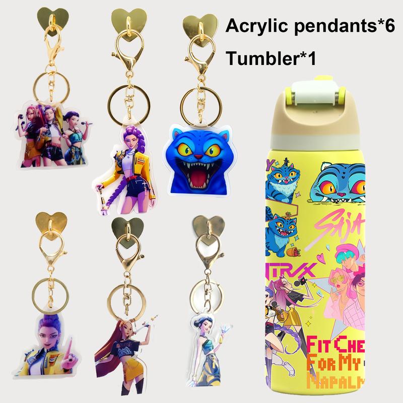 AuraCup 1pc 19/24/32oz Stainless Steel Insulated Tumbler, Insulated Travel Drinkware, KPop Demon Hunters, with Lid and Straw, Keep Hot 12H/Cold 24H, Great for School, Travel or Coffee, Gift for Teens or Pop Culture Fans, Valentine’s Day