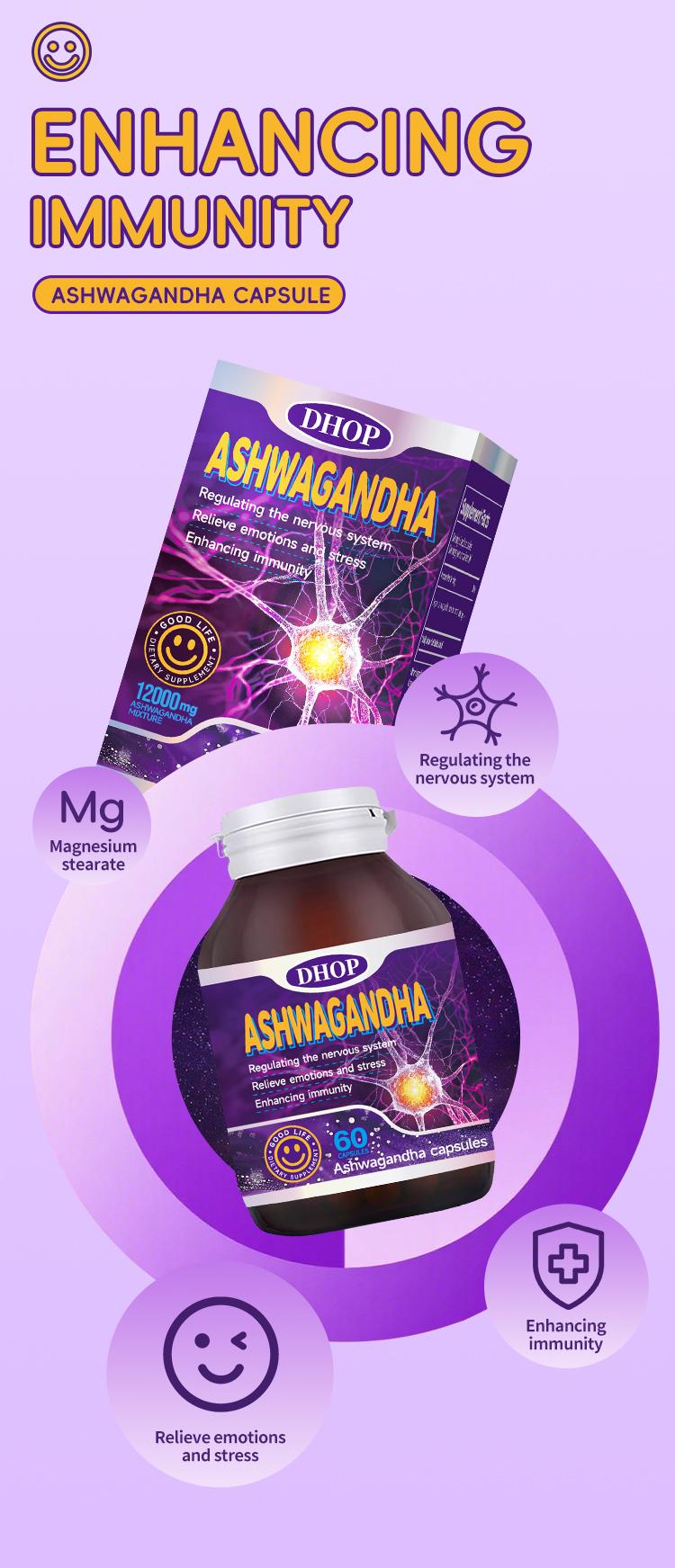 DHOP Premium Ashwagandha Capsules - 60 Count High Potency 5% Withanolides Extract for Nervous System Balance & Stress Relief