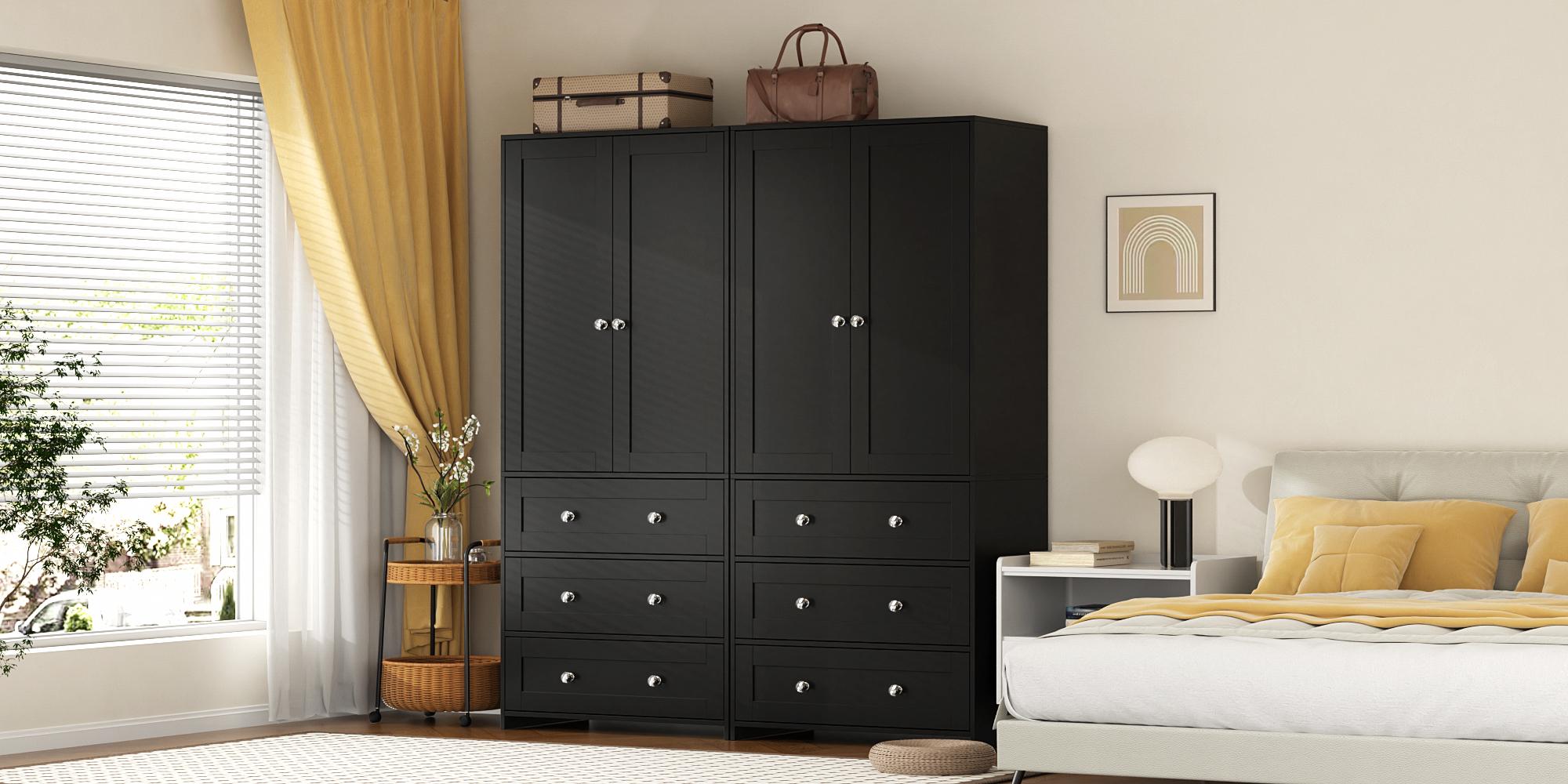 VOWNER Freestanding Wardrobe, 71" High Closet with 2 Doors and 3 Drawers, Bedroom, Living Room