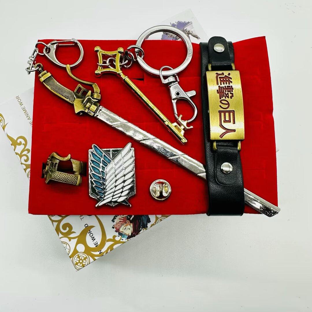 Attack On Titan Wings Of Liberty Anime Jewelry Set Metal Weapon Model Rings Pendants Keychains Brooches Collection Box Complete Anime Merch Creative Graduation Gift For Anime Fans And Students