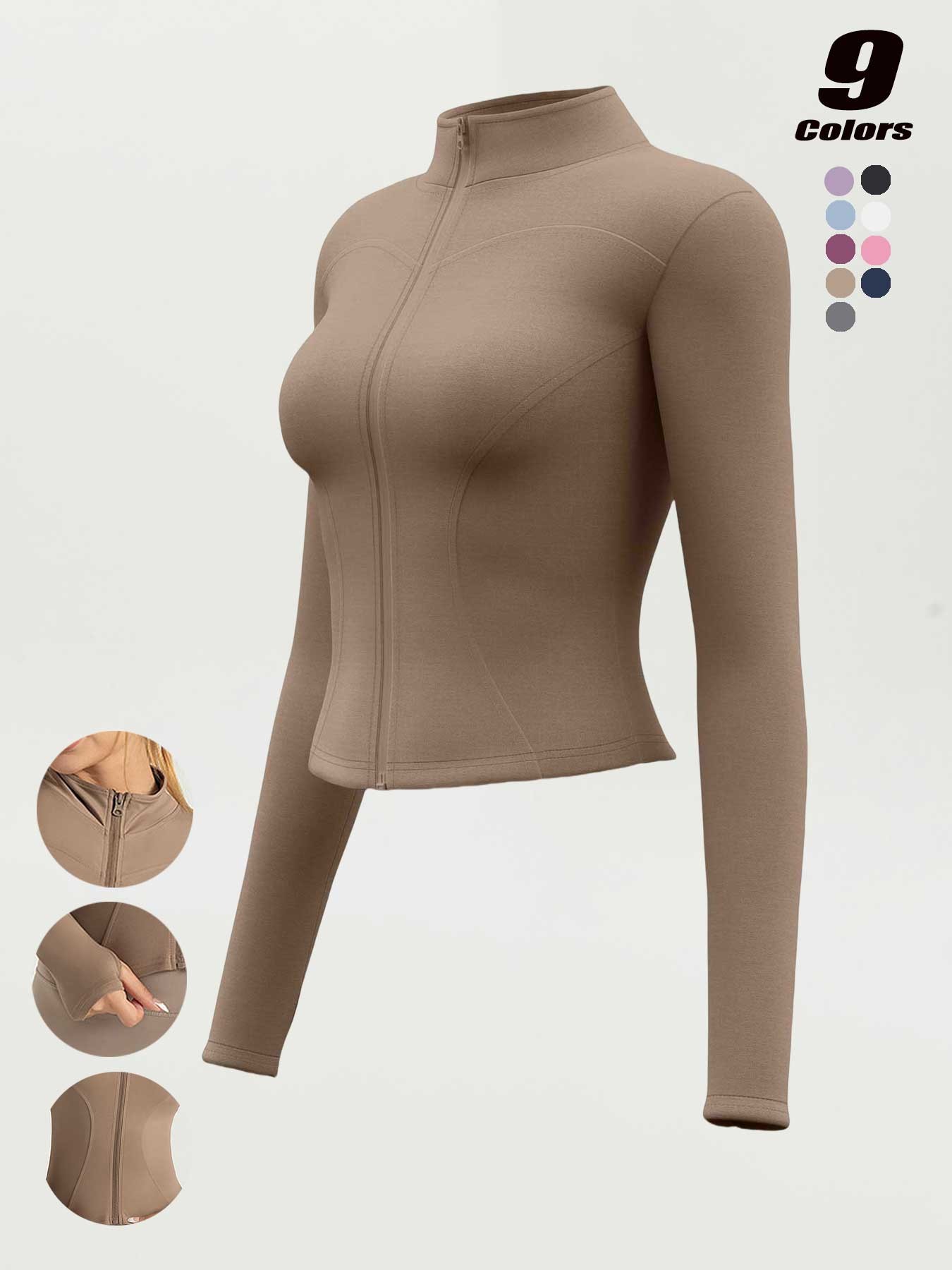 Women's High Elastic Stand Collar Thumbhole Fitted Gym Top, Breathable Thinning Yoga Jacket, Sports Jacket for All Seasons, Long Sleeve Fitness Wear S-Xxxl