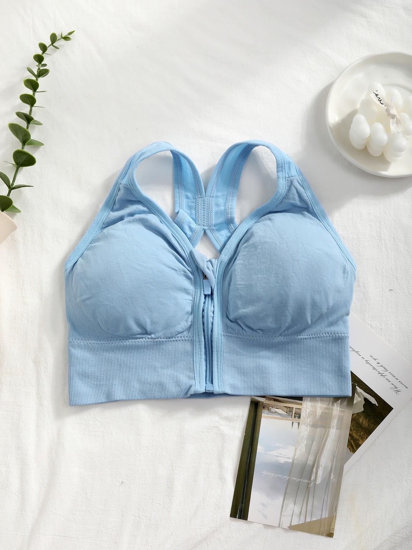 Women's Sports Bra, Front Zip Design, Detachable Pads, X-Back Strapless, Breathable, Medium Support, Slim Fit, Casual Style