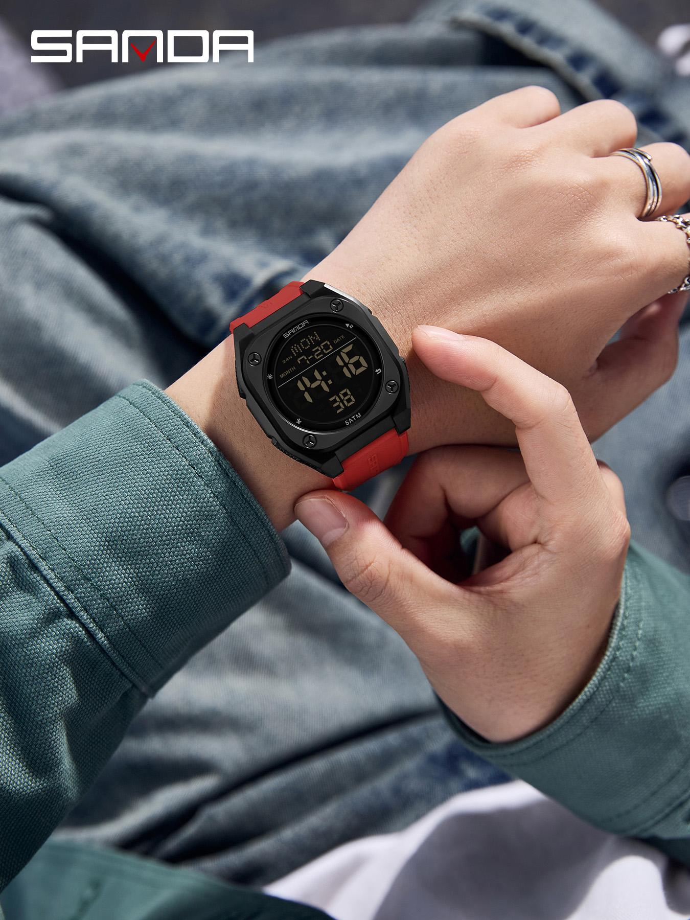 SANDA Men's Sports Watch Fashion and Leisure Men's LED Single Display Night Light Waterproof Multi functional Timing Electronic Watch Best Gift+BOX Waterproof Multifunctional Watch