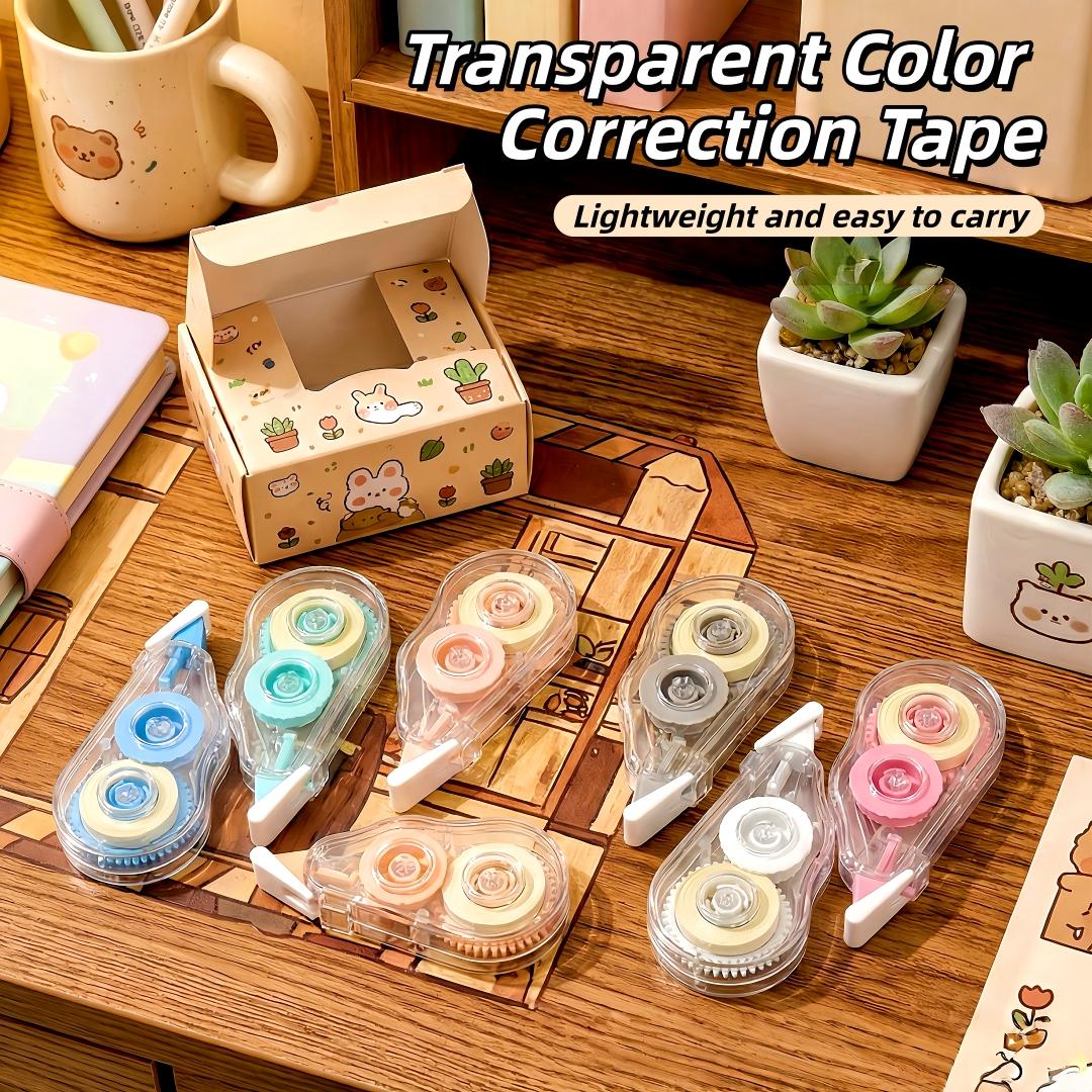 8-Pack Rainbow Correction Tape Set, Portable Lightweight Design, Easy-Press Eraser Head, Macaron Colors, Ideal for School & Office Writing Corrections