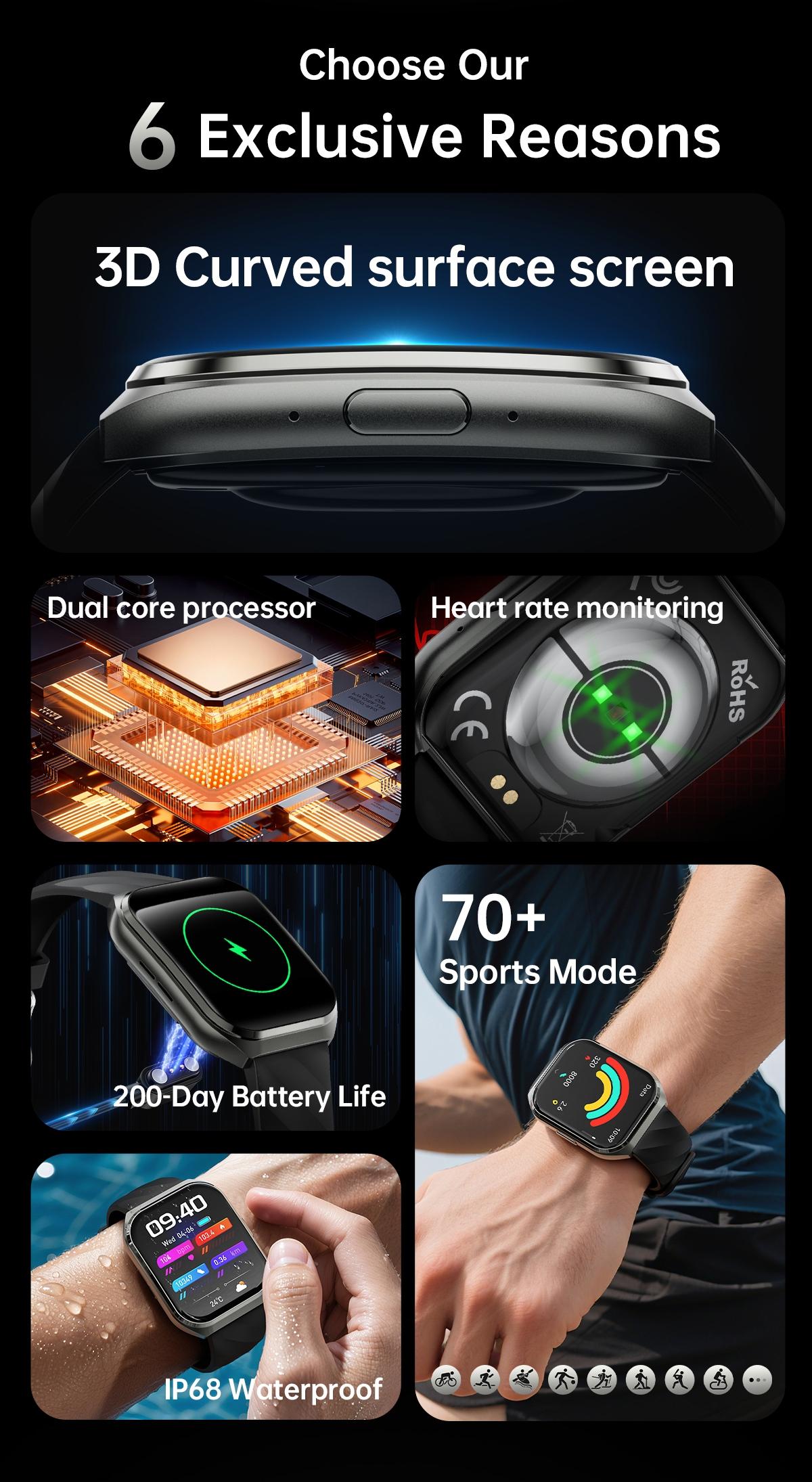 MT66 Smart Business Fitness Watch 3D Curved Display Custom Watch Faces Waterproof Long Battery Life for Work Outdoor Daily Wear