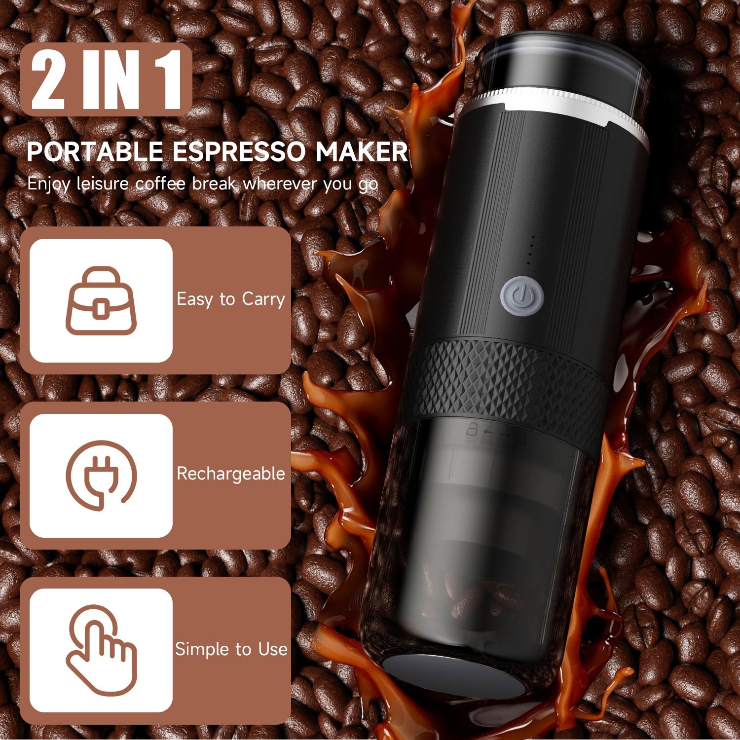 Portable Electric Espresso Machine, Automatic Capsule Coffee Maker, Hot & Cold Brew, Compatible with K-Cups & Grounds, Travel-Friendly Design, Coffee Equipment