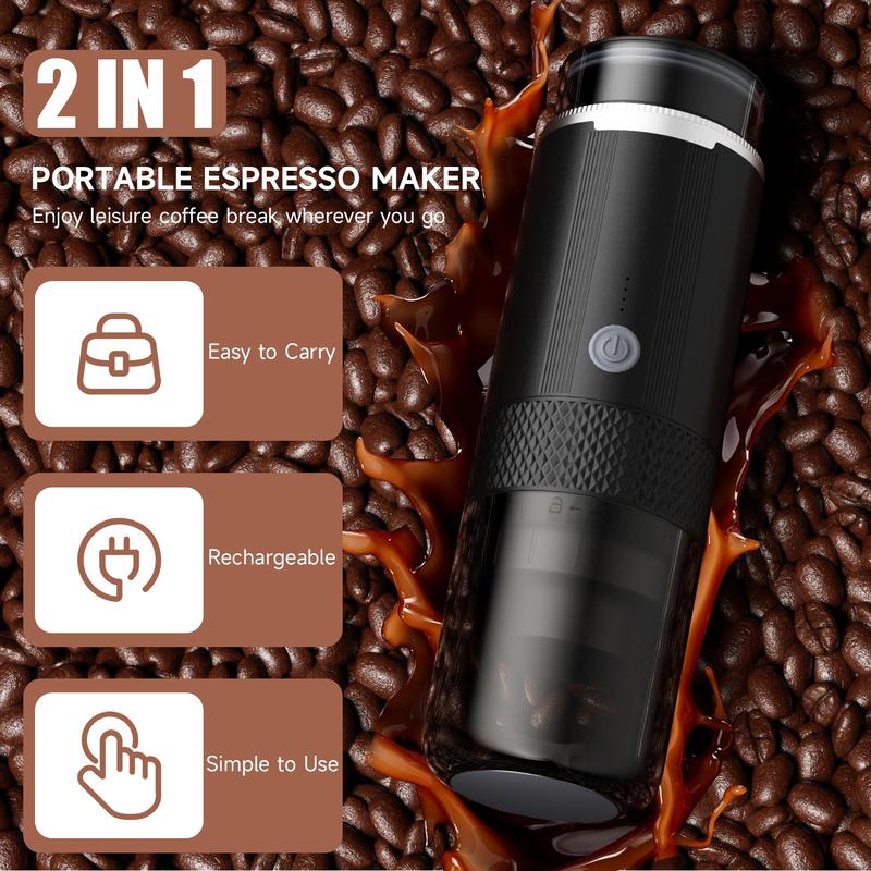 Portable Electric Espresso Machine, Automatic Capsule Coffee Maker, Hot & Cold Brew, Compatible with K-Cups & Grounds, Travel-Friendly Design, Coffee Equipment