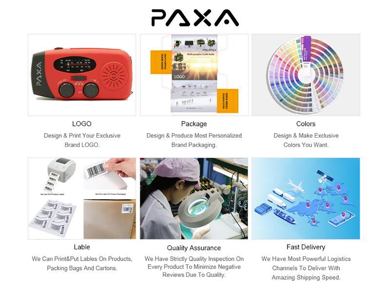 PAXA Compact Solar Powered Hand Crank Emergency Radio, Chargeable Power Bank Weather Radio with Flashlight for Charging Phones, Portable Charger Radio with LED Lights