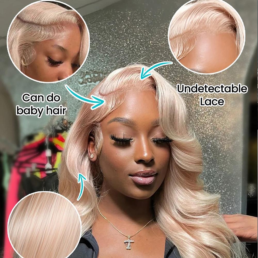 200% Density Ash Blonde Milk Tea Human Hair Lace Front Wig Body Wave 13X6 HD Transparent Lace Frontal Wig Glueless With Band Beginer Friendly Ombre Blonde Human Hair Wigs Pre Plucked Natural Hairline With Baby Hair SpringStatements