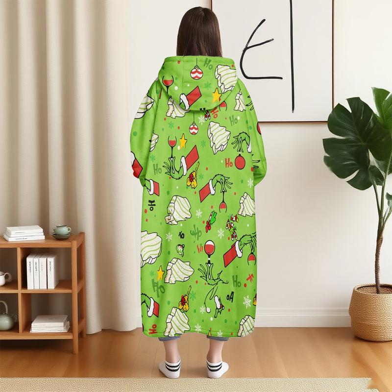 hoodie blanket，Wearable Blanket，Hooded Blanket, Wearable Throw, Christmas Monster Hoodie Blanket, Digital Print Flannel, Soft Warm, Sofa Cover, Home Leisure, Air Conditioning，Christmas Gift,Valentine's Day gift, Cartoon Pattern Blanket