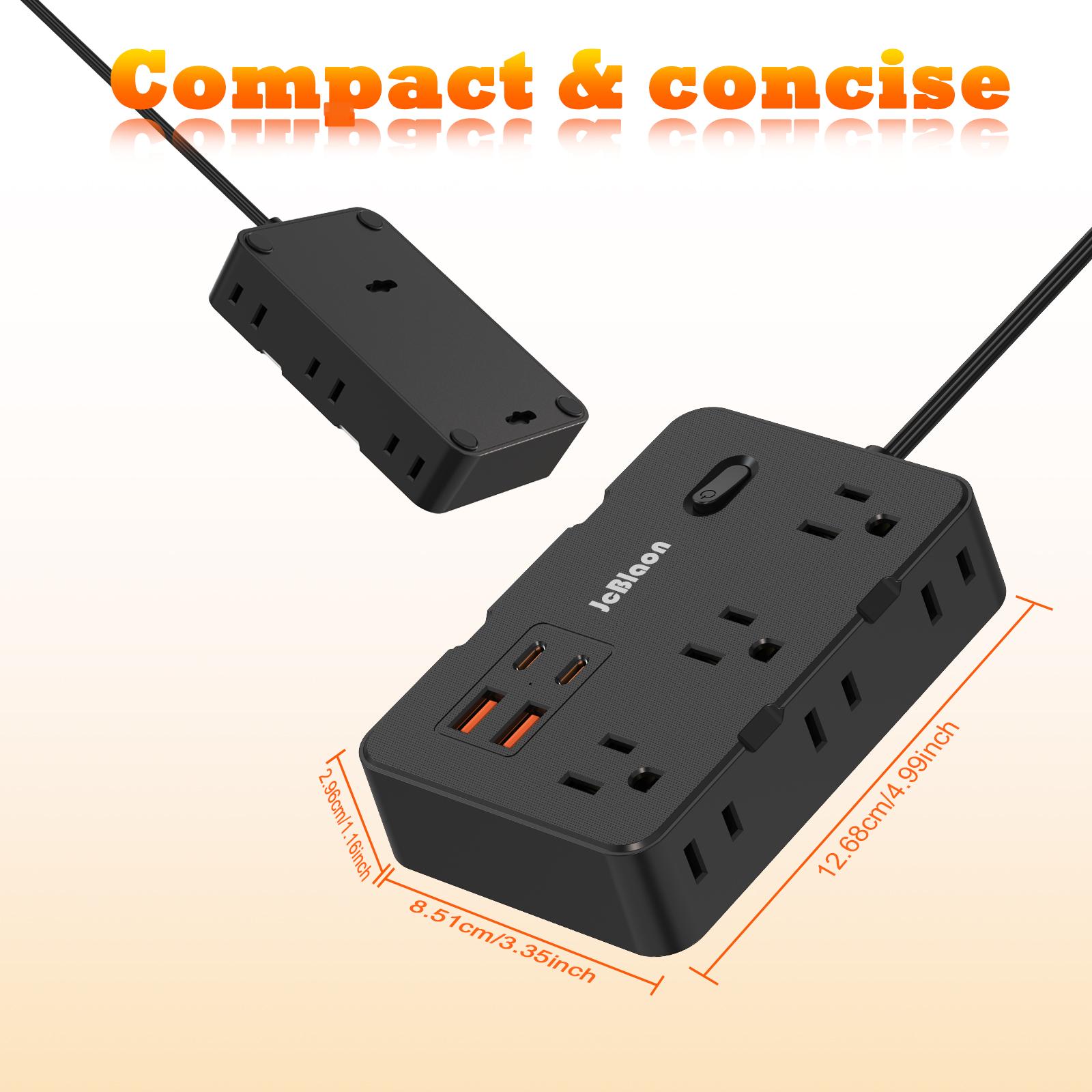 6-Outlet Power Strip with 4 USB Ports (2 USB-C), 5FT Flat Cord, 45° Angled Plug, Ultra Thin 0.14in, Overload Protection for Home Office