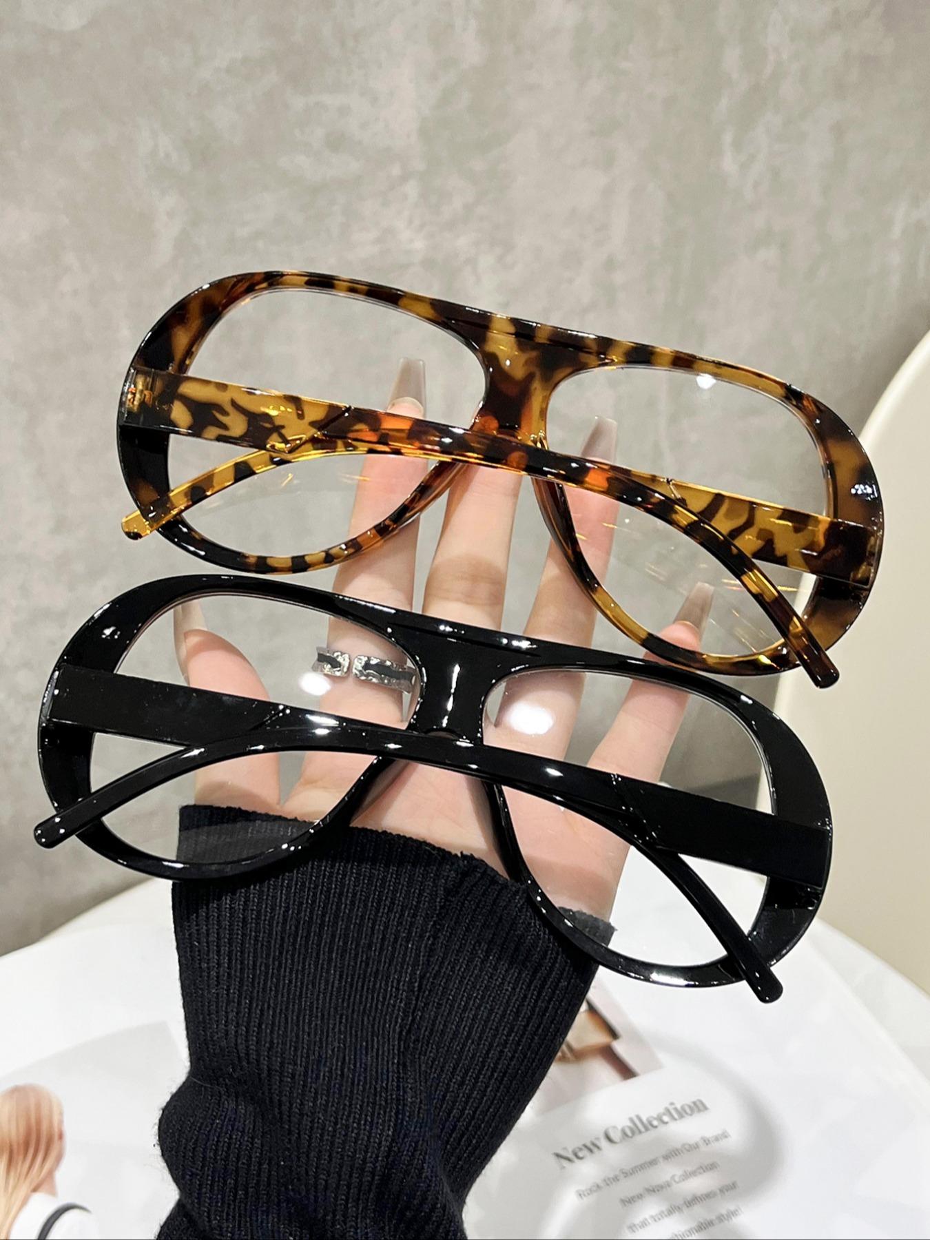 Elegant Large Size Women's Flat Mirror, Suitable for Daily Life and Office Use, 2 Pairs, Perfect for Everyday Beauty Routine, Fashionable Frames Glasses