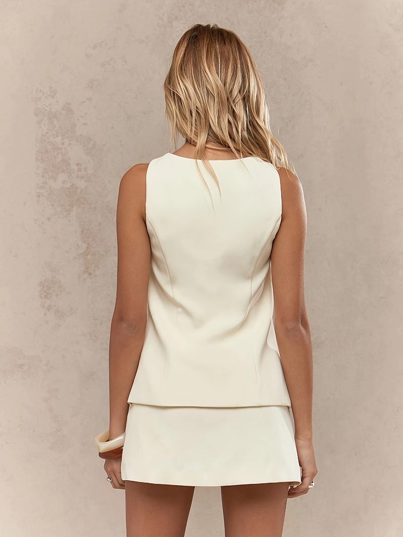 Women's Solid Color Tank Top & Skirt Two-piece Set, Casual Fashion Cozy Two Piece Set for Daily Outdoor Wear, Ladies Clothes for Summer, Office Siren Outfits