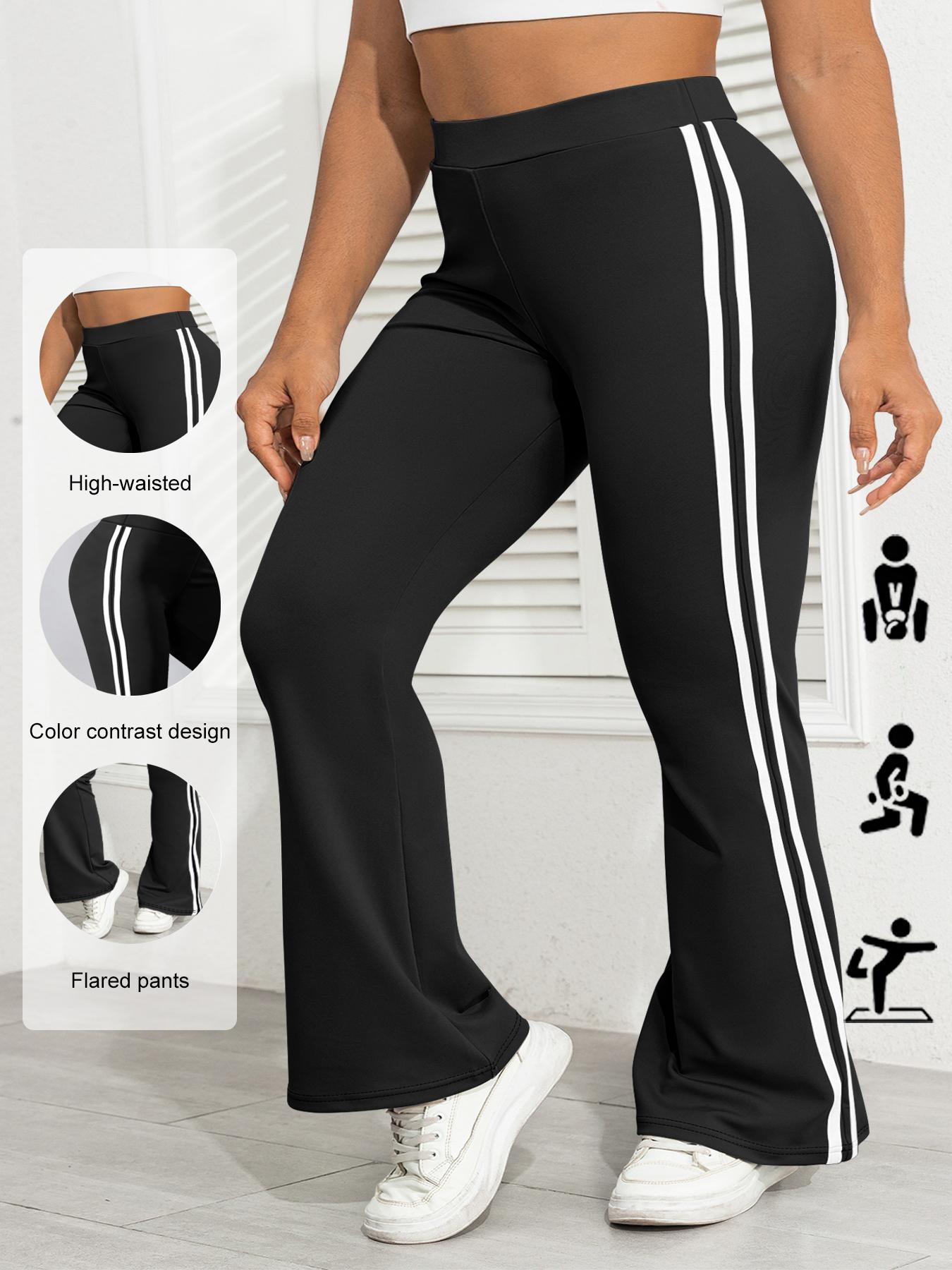 Women's Plus Size High Waist Flare Pants, Casual Side Stripe Design, Comfortable Elastic Fabric, Perfect for Daily Wear