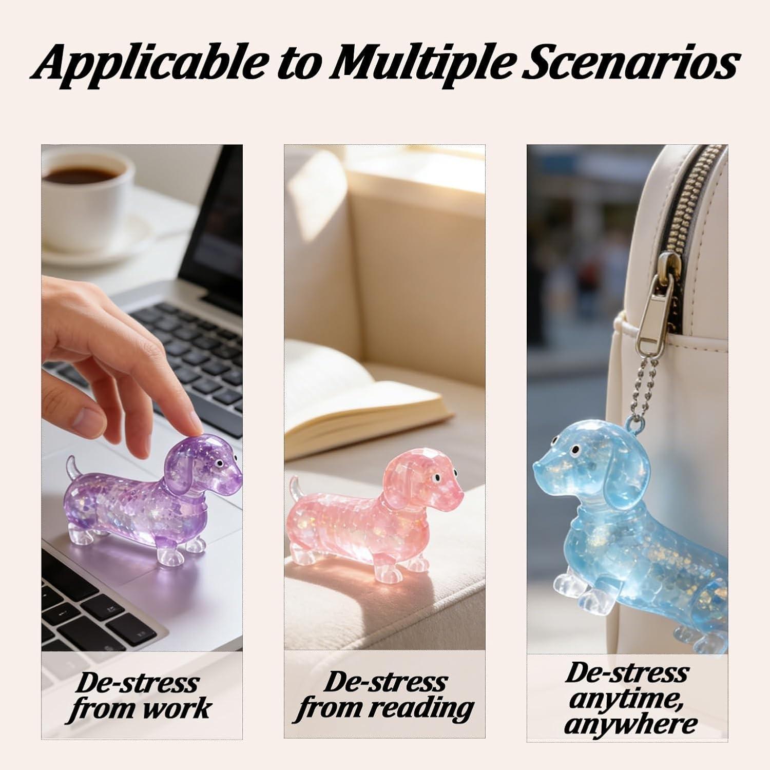 Anxiety Squishies, Fidget Cube Stress Relief, Dachshund Squishy Stress Toy,  Upgraded Sparkly Sausage Dog Gel Stretch Ball, Cute Mini Dogs with Face for kids Adults