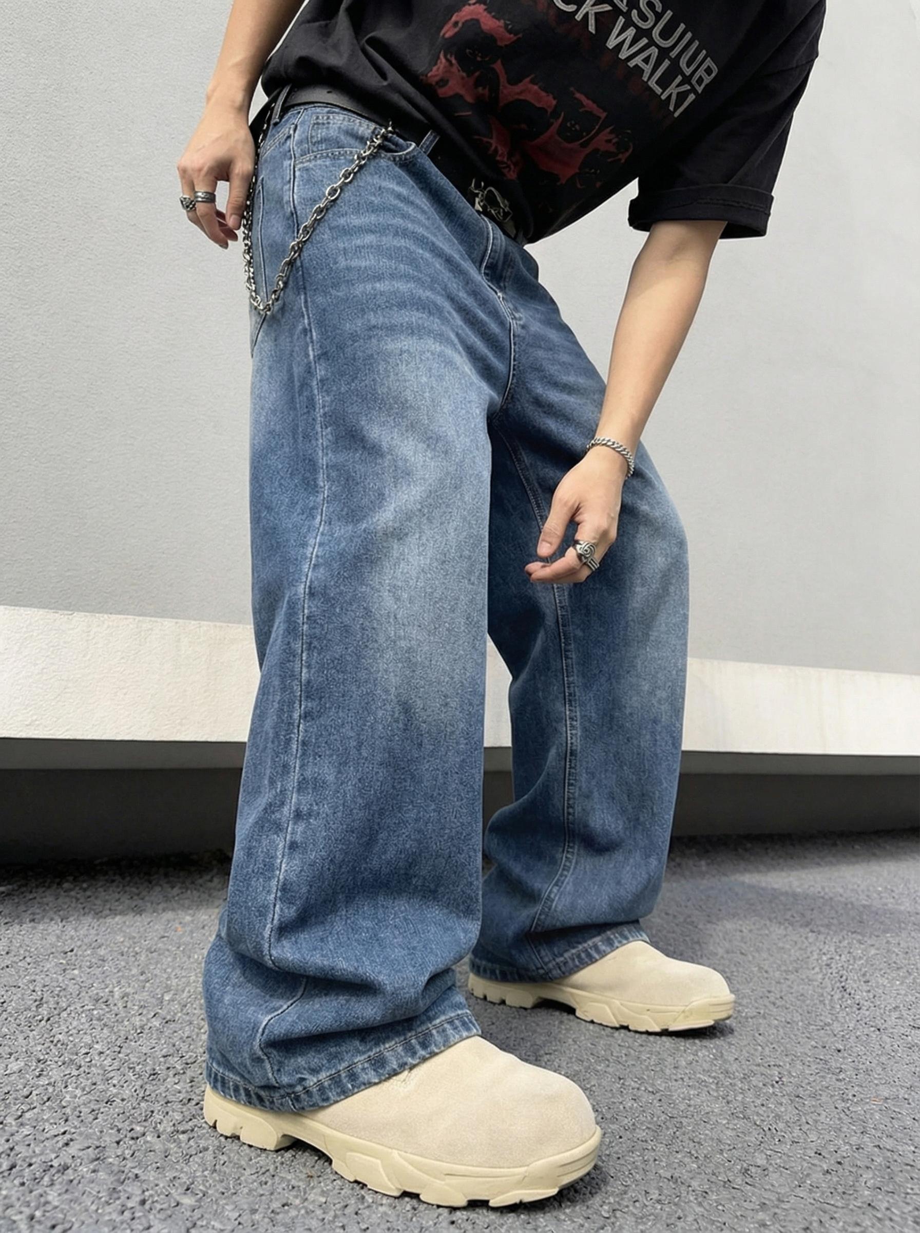Men's Vintage Washed Loose Wide-Leg Jeans, Full-Length Y2K Street Style Denim Pants, Skateboard & Hip Hop Casual Trousers, Perfect Gift for Boyfriend or Husband.