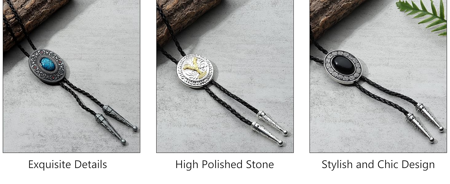 Fansilver 5 count  Handmade Bolo Tie for Men Western Cowboy Leather Necktie Costume Accessories for Men Women Jewelry Springtok Summervibes
